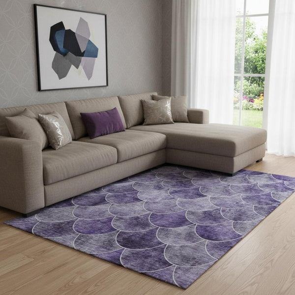 HomeRoots 10' X 14' Purple & Ivory Abstract Geometric Area Rug - Washable, UV Protected, Perfect for Any Room! 650698