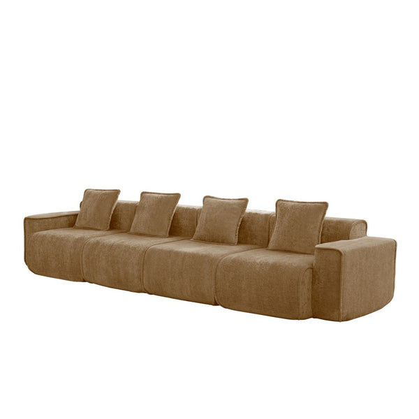 English Elm Streamlined Velvet Modular Sofa Four Seat Deep Cloud Foam French Piping Living Room Brown W3041S00375