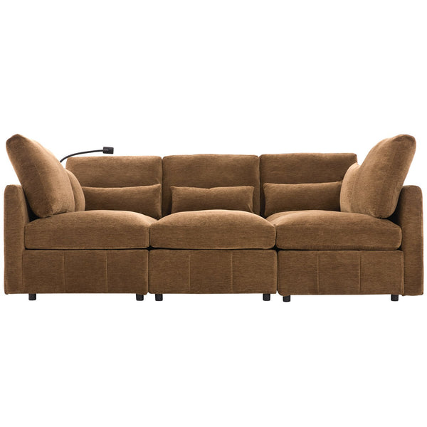 English Elm Modern Sectional Sofa: Versatile Modular Couch With Ottoman, Usb Ports & Phone Holder For Living Room N719S002050D