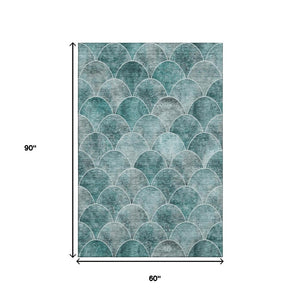 HomeRoots 5' X 8' Teal And Ivory Abstract Geometric Area Rug - Stylish, Washable, UV-Protected for Busy Homes 650700