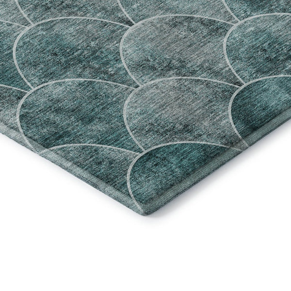 HomeRoots 5' X 8' Teal And Ivory Abstract Geometric Area Rug - Stylish, Washable, UV-Protected for Busy Homes 650700