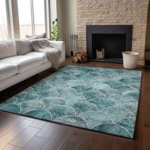 HomeRoots 5' X 8' Teal And Ivory Abstract Geometric Area Rug - Stylish, Washable, UV-Protected for Busy Homes 650700