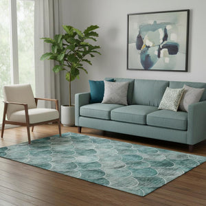 HomeRoots 5' X 8' Teal And Ivory Abstract Geometric Area Rug - Stylish, Washable, UV-Protected for Busy Homes 650700