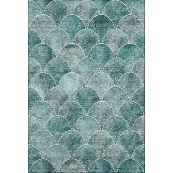 HomeRoots 5' X 8' Teal And Ivory Abstract Geometric Area Rug - Stylish, Washable, UV-Protected for Busy Homes 650700