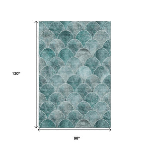 HomeRoots 8' X 10' Teal & Ivory Abstract Geometric Washable Rug - Modern, Durable & Stylish for Busy Homes 650702