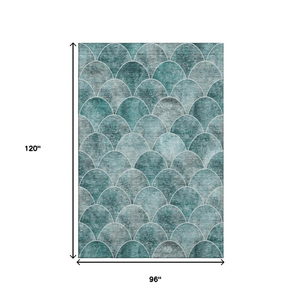 HomeRoots 8' X 10' Teal & Ivory Abstract Geometric Washable Rug - Modern, Durable & Stylish for Busy Homes 650702