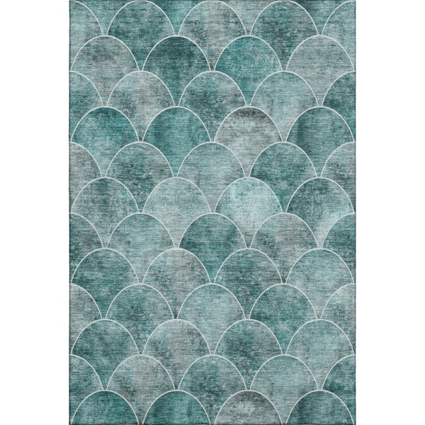 HomeRoots 8' X 10' Teal & Ivory Abstract Geometric Washable Rug - Modern, Durable & Stylish for Busy Homes 650702