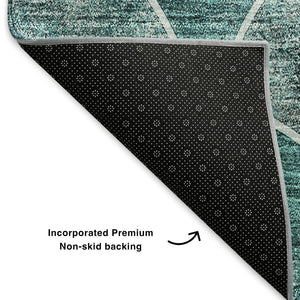 HomeRoots 8' X 10' Teal & Ivory Abstract Geometric Washable Rug - Modern, Durable & Stylish for Busy Homes 650702