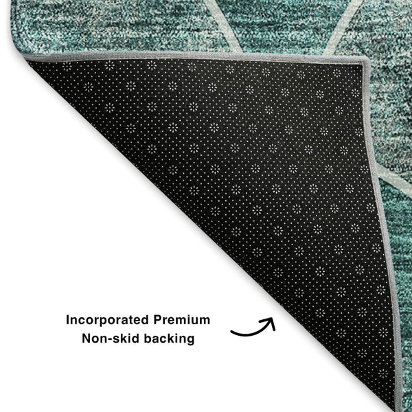 HomeRoots 8' X 10' Teal & Ivory Abstract Geometric Washable Rug - Modern, Durable & Stylish for Busy Homes 650702