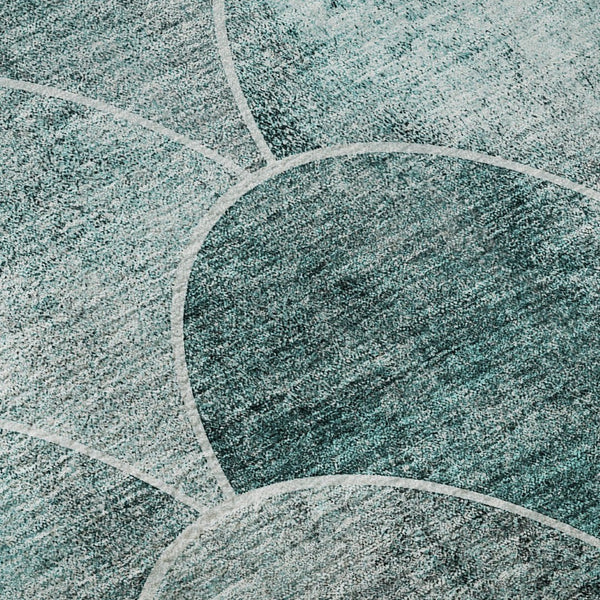HomeRoots 8' X 10' Teal & Ivory Abstract Geometric Washable Rug - Modern, Durable & Stylish for Busy Homes 650702