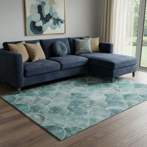 HomeRoots 8' X 10' Teal & Ivory Abstract Geometric Washable Rug - Modern, Durable & Stylish for Busy Homes 650702