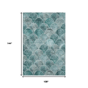 HomeRoots 9' X 12' Teal and Ivory Abstract Area Rug - Durable, Washable, UV-Protected, Perfect for Active Homes 650703