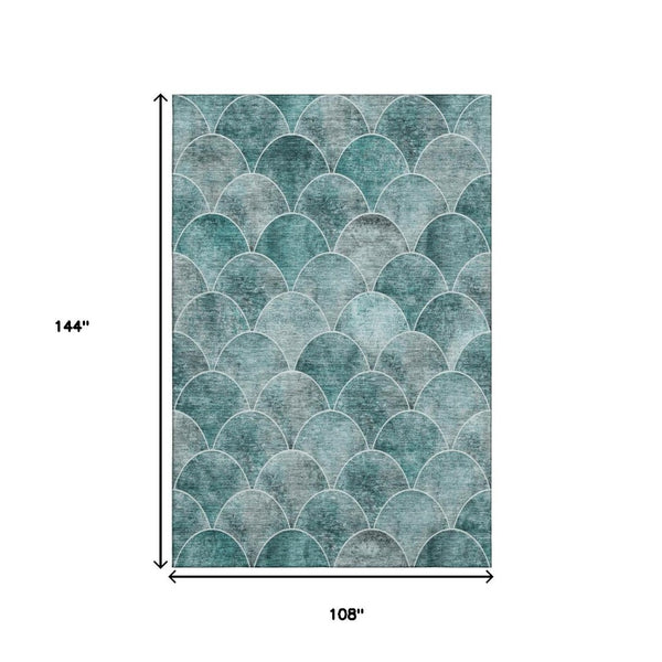HomeRoots 9' X 12' Teal and Ivory Abstract Area Rug - Durable, Washable, UV-Protected, Perfect for Active Homes 650703