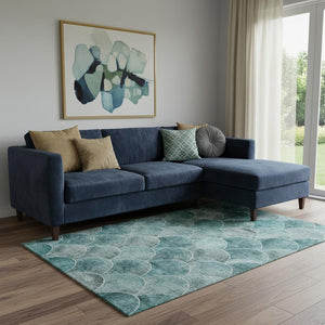 HomeRoots 9' X 12' Teal and Ivory Abstract Area Rug - Durable, Washable, UV-Protected, Perfect for Active Homes 650703