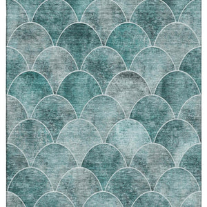 HomeRoots 9' X 12' Teal and Ivory Abstract Area Rug - Durable, Washable, UV-Protected, Perfect for Active Homes 650703