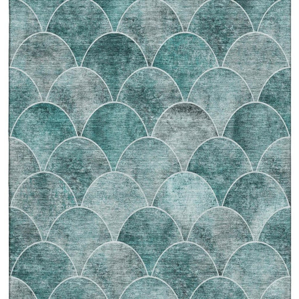 HomeRoots 9' X 12' Teal and Ivory Abstract Area Rug - Durable, Washable, UV-Protected, Perfect for Active Homes 650703