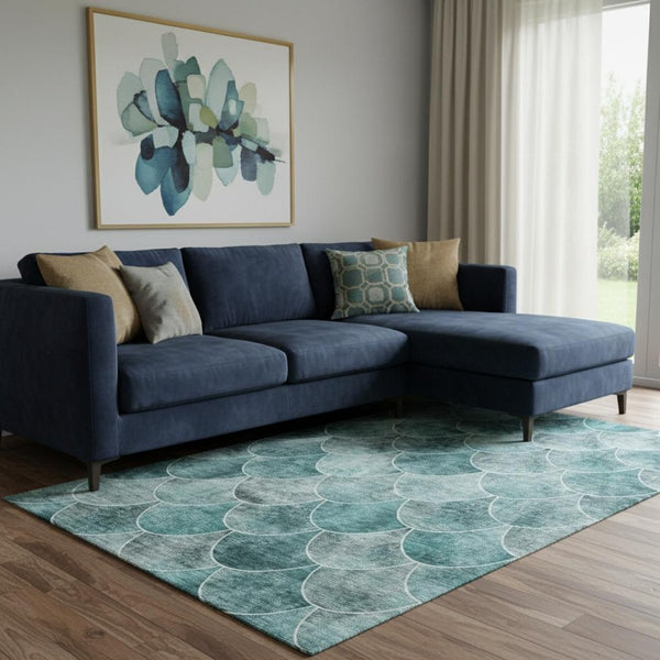 HomeRoots 10' Teal and Ivory Abstract Geometric Area Rug - Durable, Washable, UV Protected for High-Traffic Homes 650704
