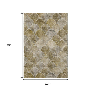 HomeRoots 5' X 8' Taupe Gray and Ivory Abstract Geometric Washable Rug - Stylish, Durable, UV Protected Design 650706
