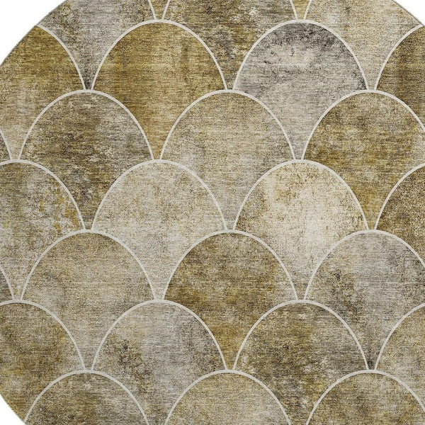 HomeRoots 8' Taupe Gray & Ivory Abstract Geometric Round Rug - Washable, UV-Protected, Durable & Stylish 650707
