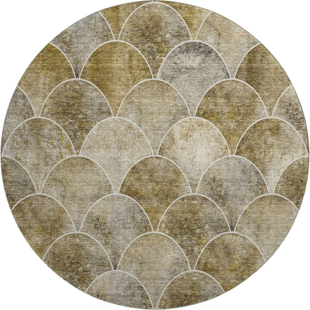 HomeRoots 8' Taupe Gray & Ivory Abstract Geometric Round Rug - Washable, UV-Protected, Durable & Stylish 650707