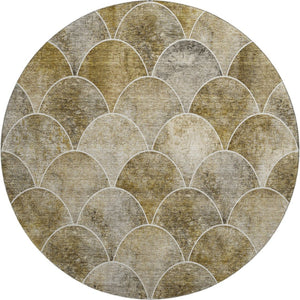 HomeRoots 8' Taupe Gray & Ivory Abstract Geometric Round Rug - Washable, UV-Protected, Durable & Stylish 650707