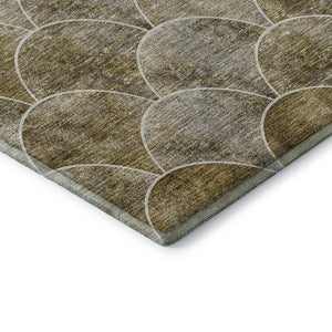 HomeRoots 8' Taupe Gray & Ivory Abstract Geometric Round Rug - Washable, UV-Protected, Durable & Stylish 650707