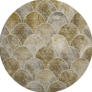 HomeRoots 8' Taupe Gray & Ivory Abstract Geometric Round Rug - Washable, UV-Protected, Durable & Stylish 650707