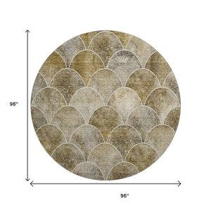 HomeRoots 8' Taupe Gray & Ivory Abstract Geometric Round Rug - Washable, UV-Protected, Durable & Stylish 650707
