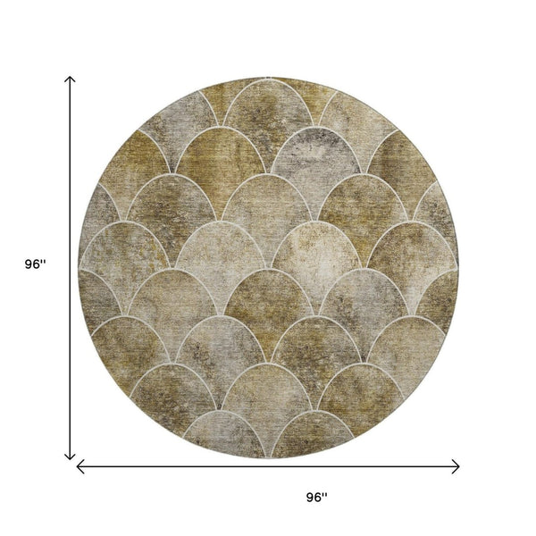 HomeRoots 8' Taupe Gray & Ivory Abstract Geometric Round Rug - Washable, UV-Protected, Durable & Stylish 650707