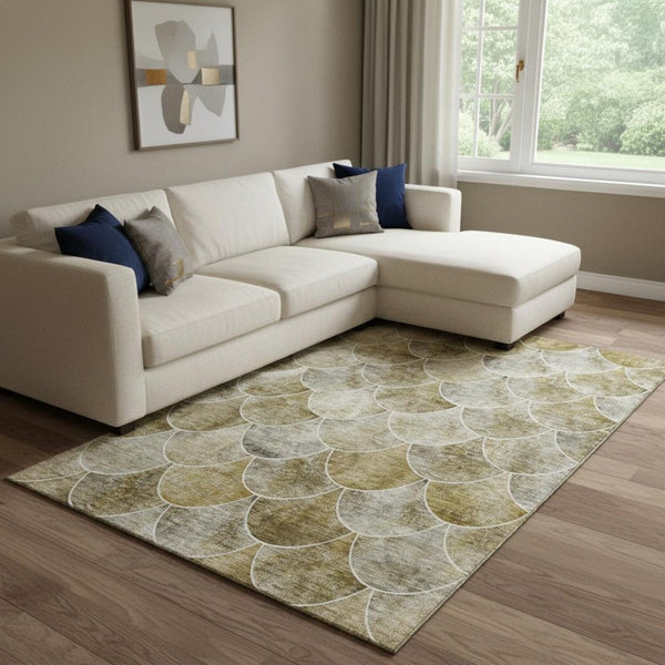 HomeRoots 8' X 10' Taupe Gray & Ivory Abstract Geometric Area Rug - Washable, UV Protected, Stain-Resistant 650708