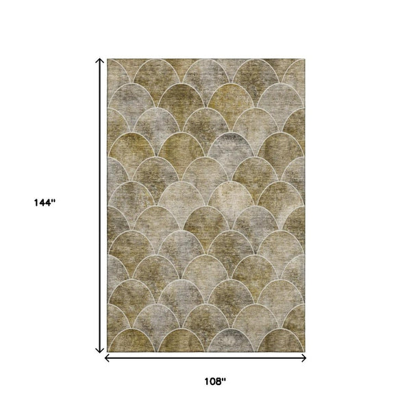 HomeRoots 9' X 12' Taupe Gray & Ivory Abstract Geometric Area Rug – Washable, UV-Protected, Durable Design 650709