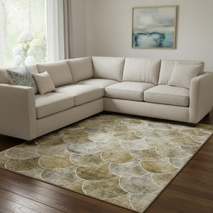 HomeRoots 9' X 12' Taupe Gray & Ivory Abstract Geometric Area Rug – Washable, UV-Protected, Durable Design 650709