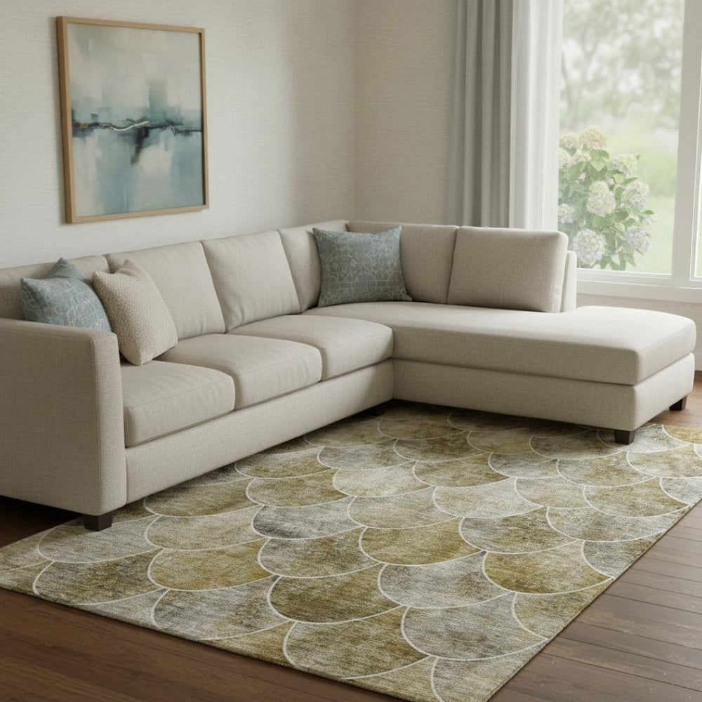 HomeRoots 10' Taupe Gray & Ivory Abstract Geometric Area Rug – Washable, UV Protected, Stylish & Durable Home Decor 650710