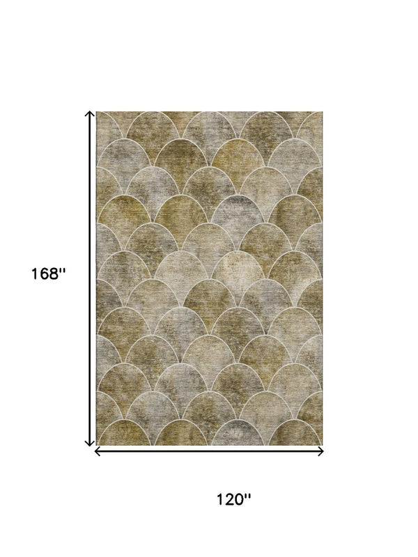 HomeRoots 10' Taupe Gray & Ivory Abstract Geometric Area Rug – Washable, UV Protected, Stylish & Durable Home Decor 650710