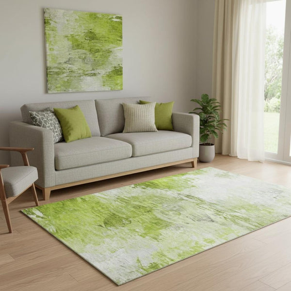 HomeRoots 5' X 8' Artichoke Green Abstract Area Rug - Soft, Washable, UV-Protected for Modern Homes & Style 650712