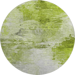HomeRoots 8' Artichoke Green and Ivory Abstract Round Rug - Washable, UV-Protected, Non-Slip for Busy Homes 650713