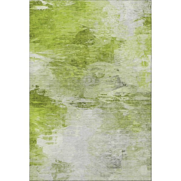 HomeRoots 8' X 10' Artichoke Green & Ivory Abstract Washable Area Rug with UV Protection for High-Traffic Spaces 650714
