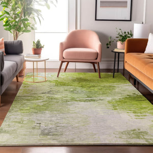 HomeRoots 8' X 10' Artichoke Green & Ivory Abstract Washable Area Rug with UV Protection for High-Traffic Spaces 650714