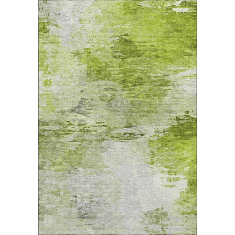 HomeRoots 8' X 10' Artichoke Green & Ivory Abstract Washable Area Rug with UV Protection for High-Traffic Spaces 650714