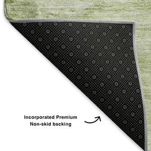 HomeRoots 8' X 10' Artichoke Green & Ivory Abstract Washable Area Rug with UV Protection for High-Traffic Spaces 650714