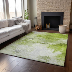 HomeRoots 8' X 10' Artichoke Green & Ivory Abstract Washable Area Rug with UV Protection for High-Traffic Spaces 650714