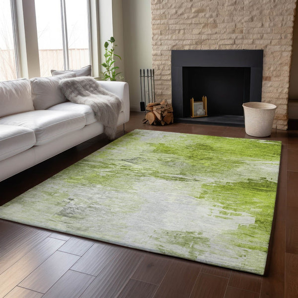 HomeRoots 8' X 10' Artichoke Green & Ivory Abstract Washable Area Rug with UV Protection for High-Traffic Spaces 650714