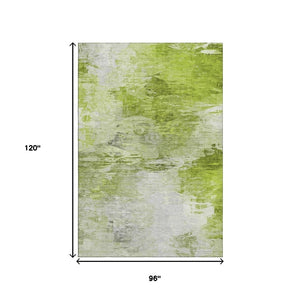 HomeRoots 8' X 10' Artichoke Green & Ivory Abstract Washable Area Rug with UV Protection for High-Traffic Spaces 650714