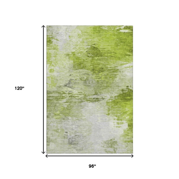 HomeRoots 8' X 10' Artichoke Green & Ivory Abstract Washable Area Rug with UV Protection for High-Traffic Spaces 650714