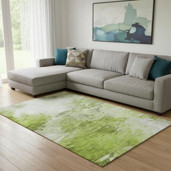 HomeRoots 10' X 14' Artichoke Green Abstract Area Rug - Washable, UV Protected, Stain-Resistant & Stylish! 650716