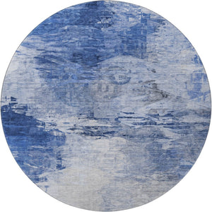 HomeRoots 8' Blue and Ivory Abstract Round Rug - Washable, UV-Protected, Stylish for Homes with Kids & Pets 650719
