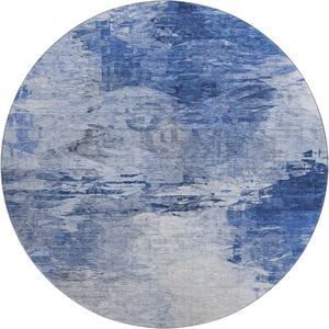 HomeRoots 8' Blue and Ivory Abstract Round Rug - Washable, UV-Protected, Stylish for Homes with Kids & Pets 650719