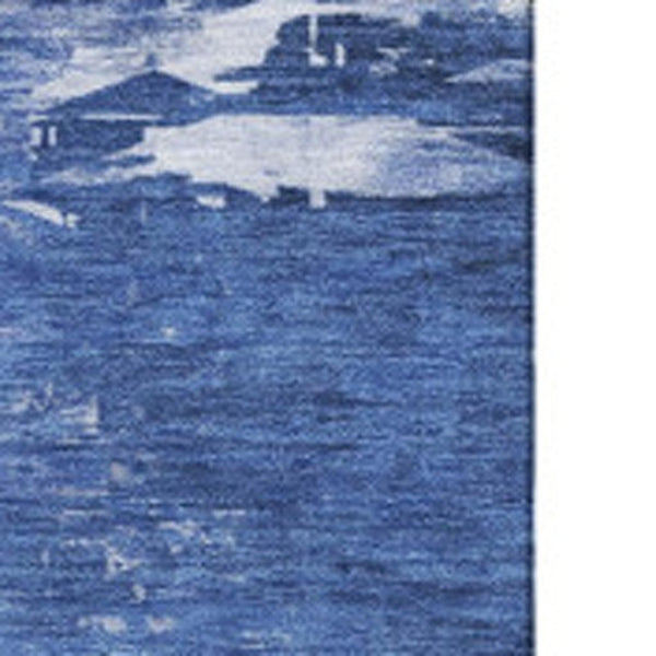 HomeRoots 8' X 10' Blue And Ivory Abstract Area Rug - Washable, UV Protected, Ideal for High-Traffic Homes 650720