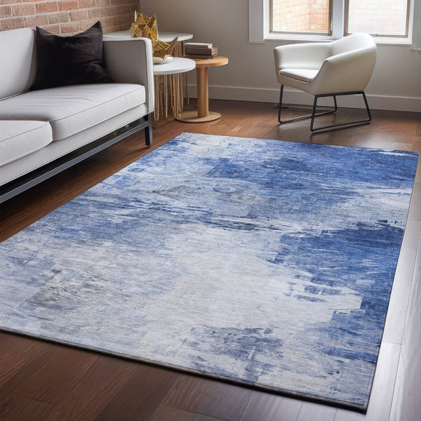 HomeRoots 8' X 10' Blue And Ivory Abstract Area Rug - Washable, UV Protected, Ideal for High-Traffic Homes 650720
