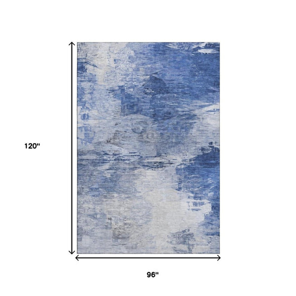 HomeRoots 8' X 10' Blue And Ivory Abstract Area Rug - Washable, UV Protected, Ideal for High-Traffic Homes 650720